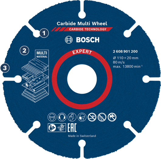 Đĩa cắt đa năng Bosch bằng hợp kim cacbua, dùng để cắt nhiều loại vật liệu.
