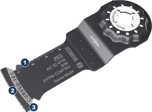 Lưỡi dao đa năng Bosch AIZ 32 APB BIM có lớp phủ bổ sung.
