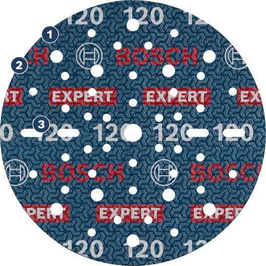 Đĩa chà nhám Bosch EXPERT có độ nhám 120 với nhiều lỗ.