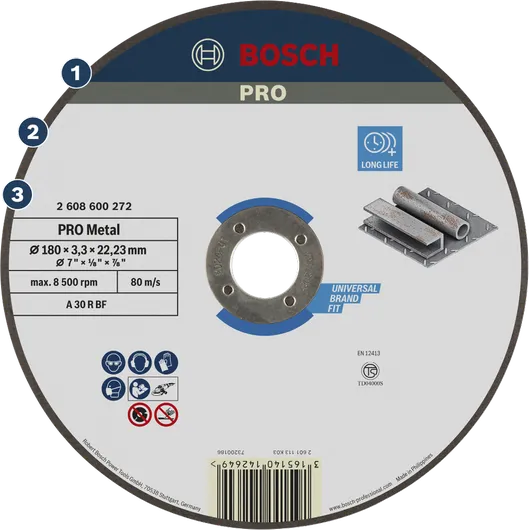 Đĩa cắt kim loại Bosch PRO có tuổi thọ cao và phù hợp với mọi loại máy.