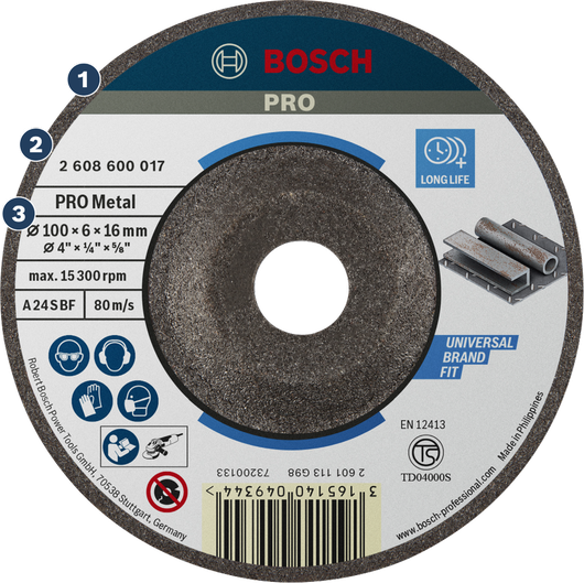 Đĩa mài kim loại Bosch PRO có tuổi thọ cao và phù hợp với mọi loại máy.