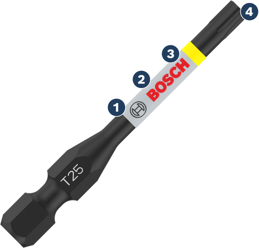 Đầu vít Bosch T25 có vòng màu để dễ nhận biết.