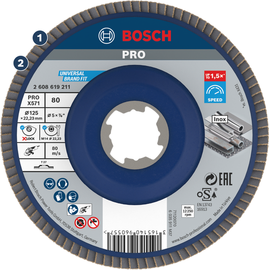 Đĩa mài Bosch X571 dùng để mài kim loại và thép không gỉ.