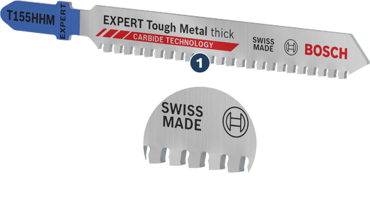 Lưỡi cưa lọng Bosch EXPERT Tough Metal dày T155HHM với răng bằng cacbua.