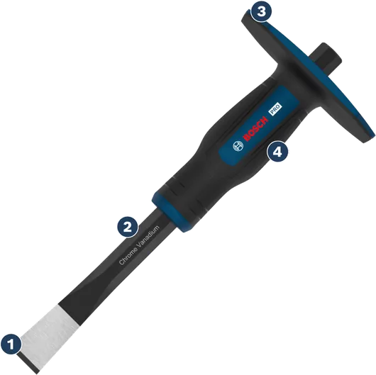 Đục phẳng xây gạch Bosch PRO 250 mm với lưỡi đục crom vanadi.
