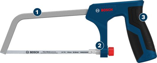Cưa tay lưỡi kép Bosch 150 mm dùng để cắt kim loại mỏng chính xác.