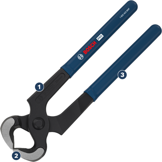 Kìm thợ mộc Bosch PRO 200 mm với tay cầm bọc cao su.