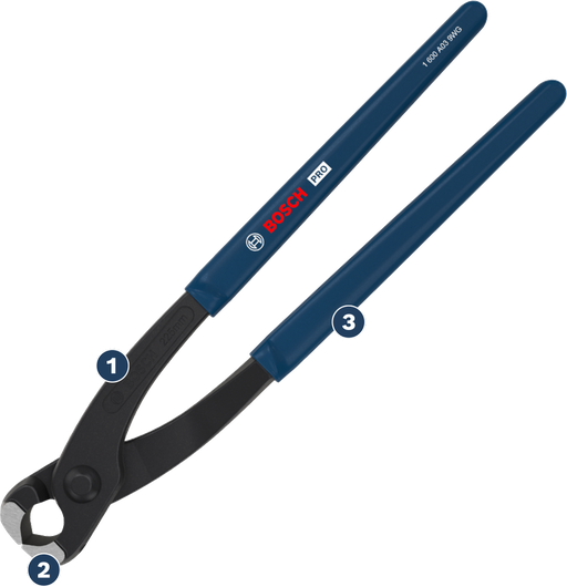 Kìm cắt bê tông Bosch PRO 225 mm với tay cầm bọc cao su.