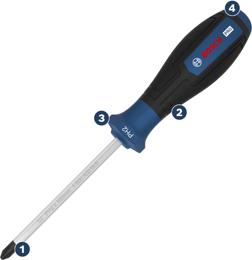 Tua vít Bosch PH2 với tay cầm tiện dụng.