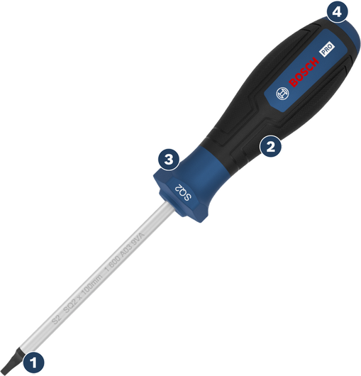 Tua vít dẹt Bosch Pro với tay cầm tiện dụng.