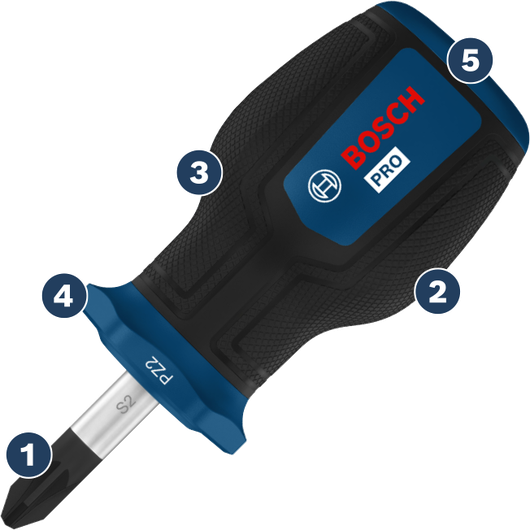 Tua vít Bosch Pro PZ2 với tay cầm tiện dụng.