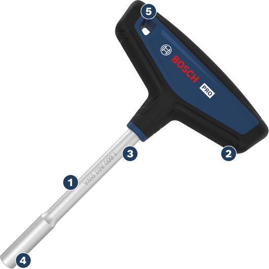 Tua vít đầu chữ T Bosch PRO với tay cầm tiện dụng.