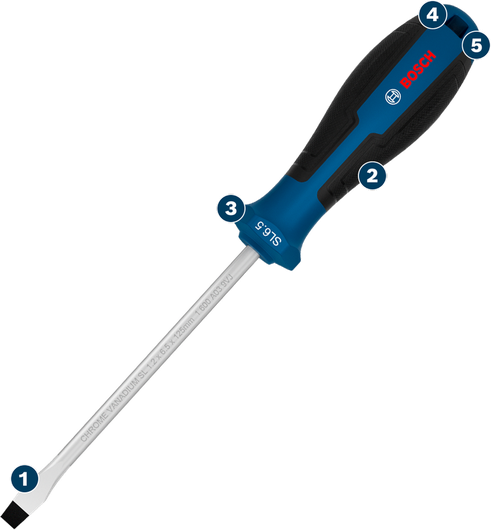 Tua vít đầu dẹt Bosch SL6.5 với tay cầm tiện dụng.