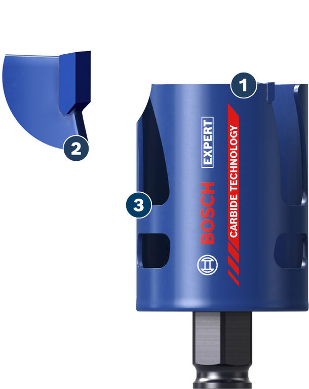Khoét lỗ gạch và ván dăm với độ bền cao Lưỡi cưa lỗ công nghệ cacbua Bosch Expert dùng để cắt kim loại.