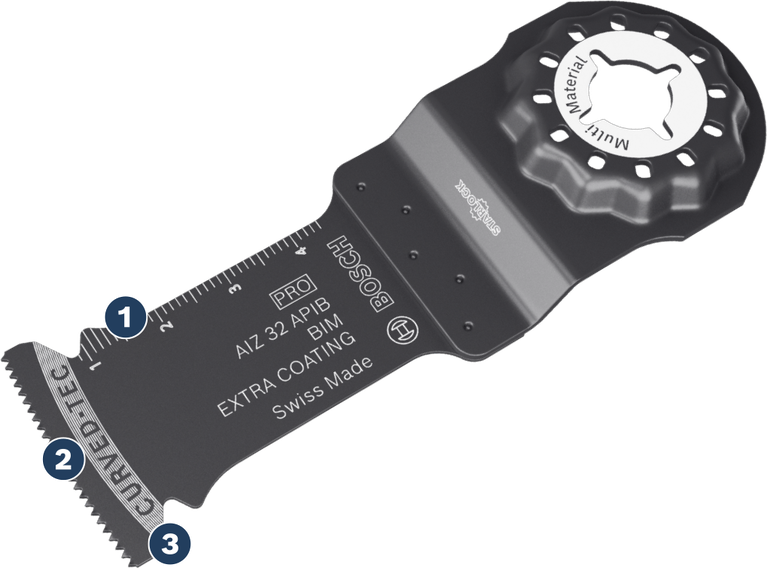 Cắt gỗ, kim loại mềm và nhựa với độ bền cao Lưỡi dao đa năng Bosch AIZ 32 APB BIM Extra Coating.