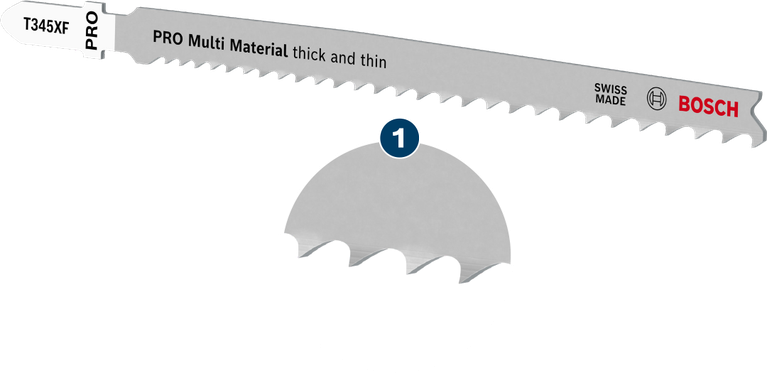 Lưỡi cưa lọng đa năng Bosch T345XF PRO dùng để cắt vật liệu dày và mỏng.