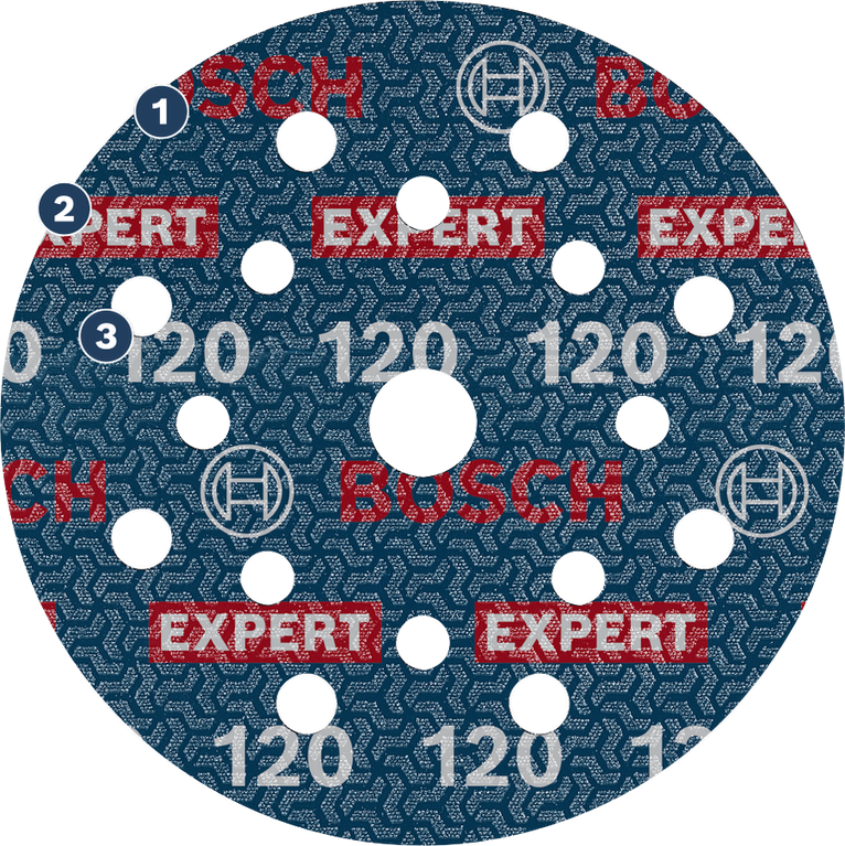 Đĩa chà nhám Bosch Expert 120 grit dành cho máy chà nhám quỹ đạo.