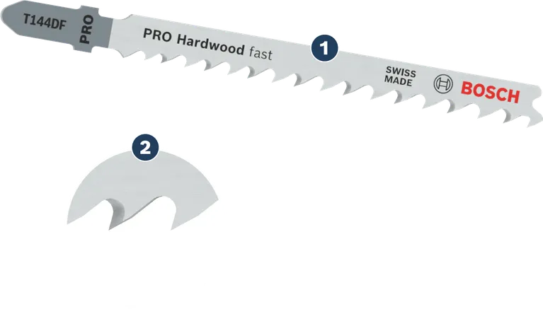 Lưỡi cưa lọng Bosch T144DF dùng để cắt gỗ cứng nhanh chóng.