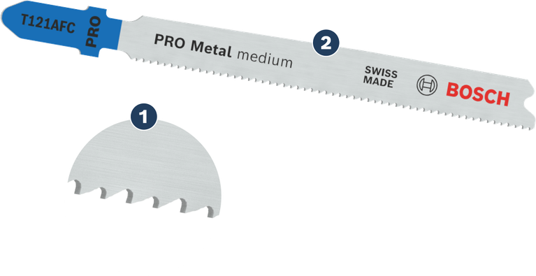 Lưỡi cưa lọng Bosch T121AFC dùng để cắt kim loại vừa.
