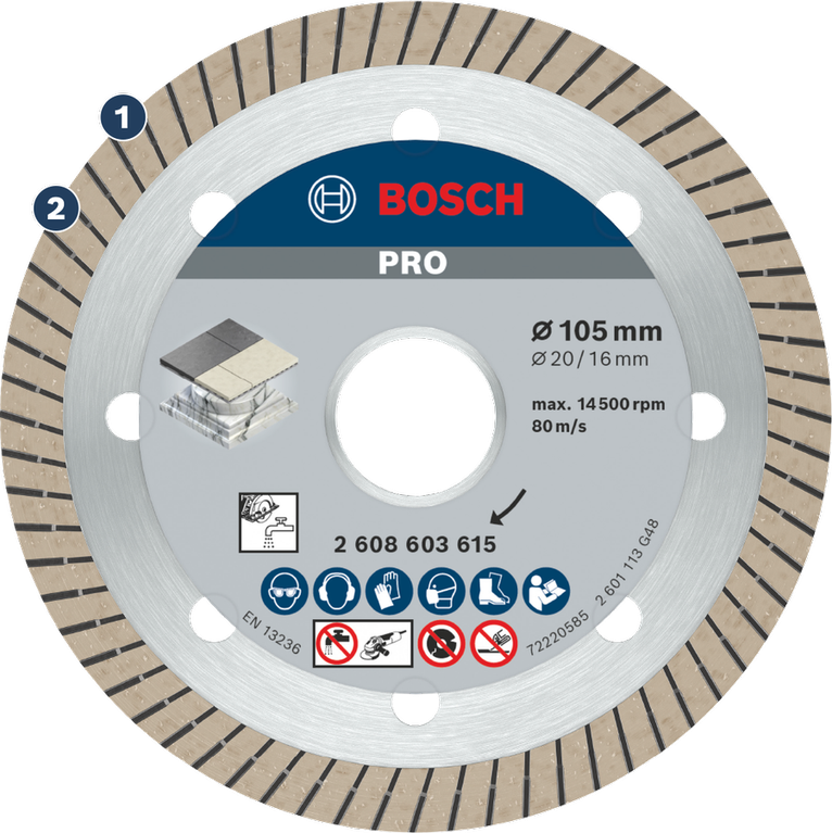 Đĩa cắt kim cương Bosch dành cho gạch, 105mm.