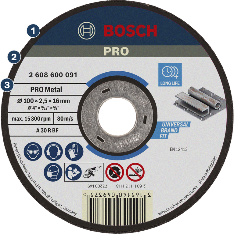 Đĩa cắt kim loại Bosch PRO có tuổi thọ cao và phù hợp với mọi loại máy.