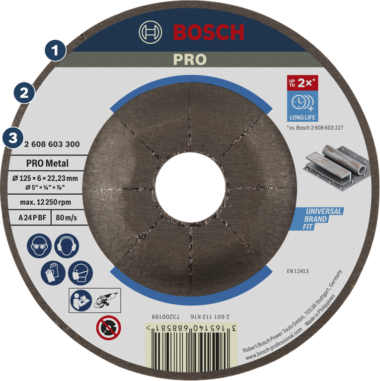 Đĩa mài kim loại Bosch PRO dùng để cắt kim loại đa năng.