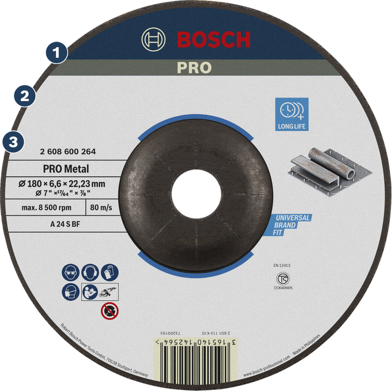 Đĩa cắt kim loại Bosch PRO có tuổi thọ cao và phù hợp với mọi loại máy.