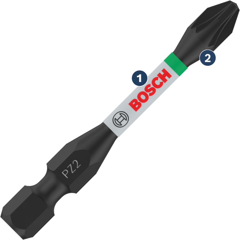 Mũi vít Bosch PZ2 có vòng mã màu.