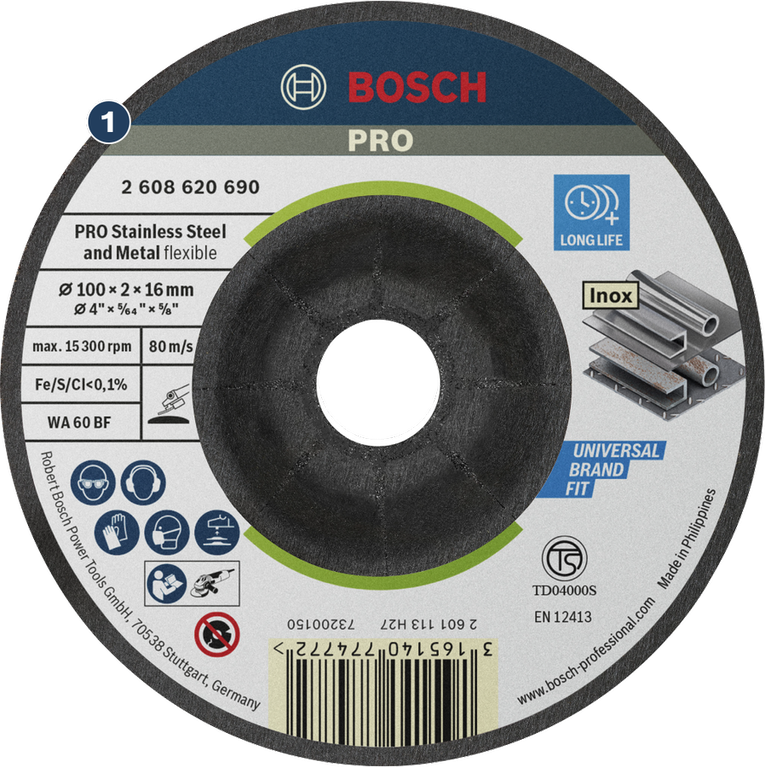 Đĩa mài bán linh hoạt Bosch PRO 100 x 2 x 16 mm.