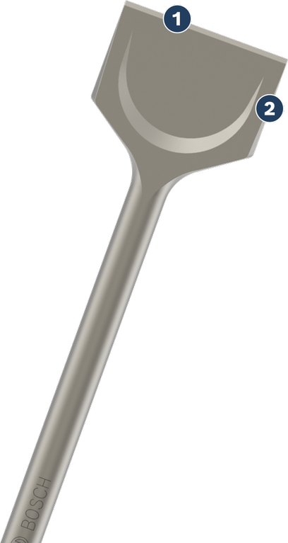 Đục gạch Bosch có lưỡi phẳng rộng để phá dỡ.