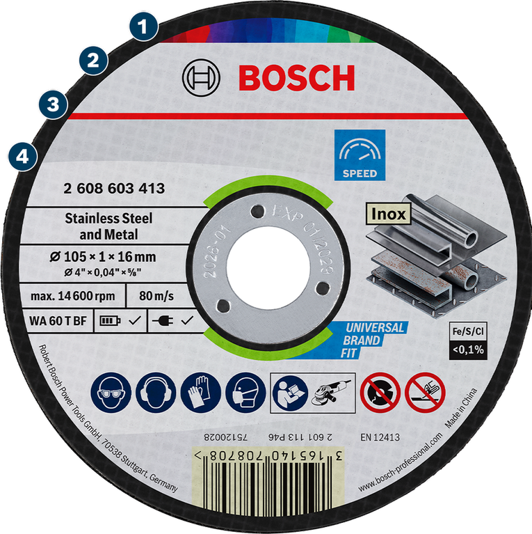 Đĩa cắt Bosch dùng cho thép không gỉ và kim loại.
