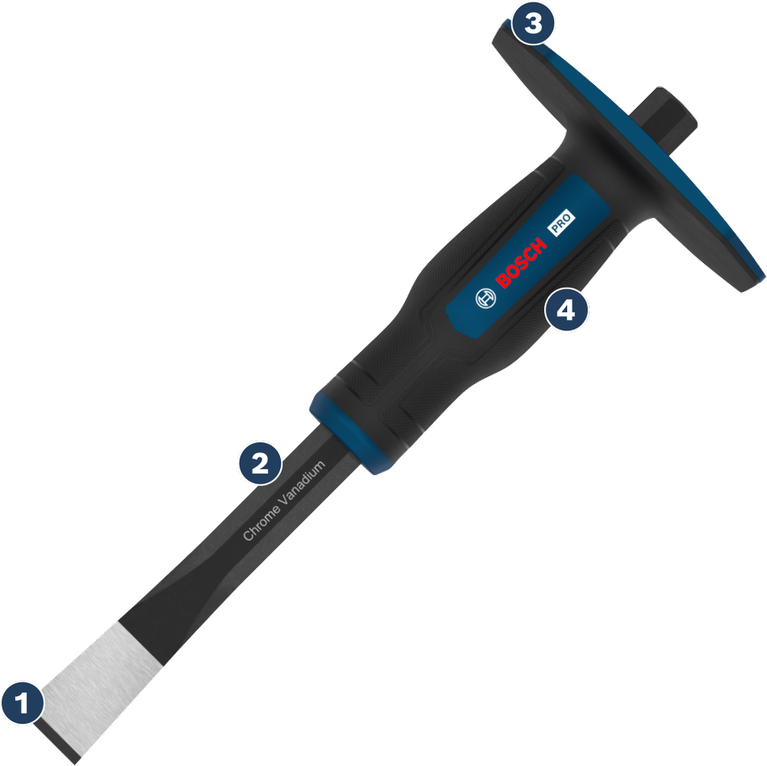 Đục phẳng xây gạch Bosch PRO 250 mm với lưỡi đục crom vanadi.