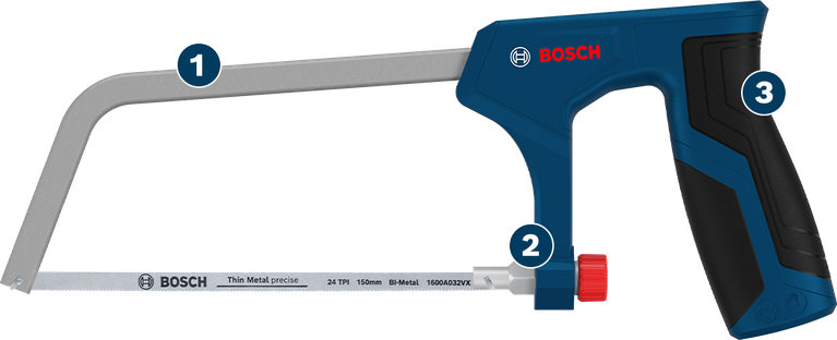 Cưa tay lưỡi kép Bosch 150 mm dùng để cắt kim loại mỏng chính xác.