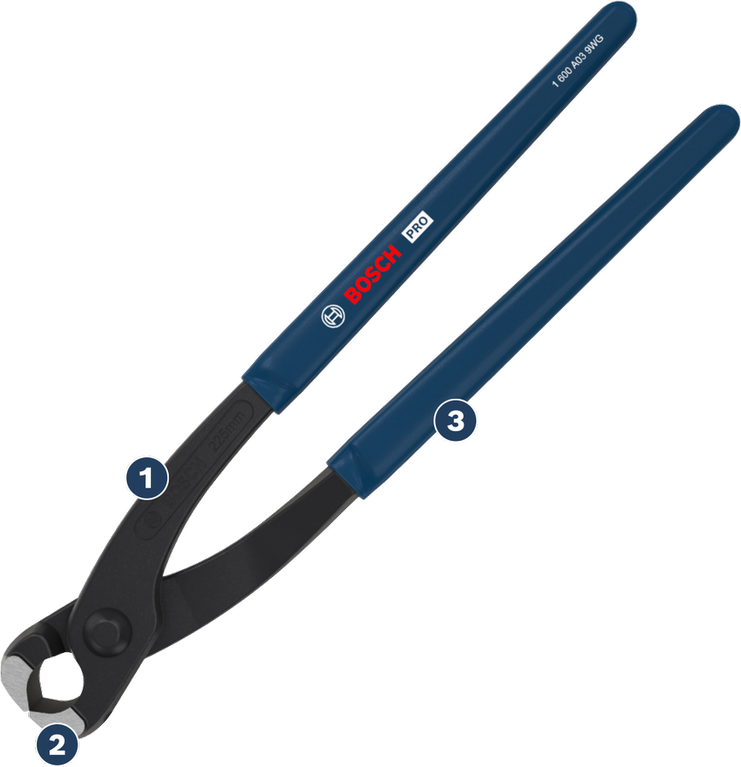 Kìm cắt bê tông Bosch PRO 225 mm với tay cầm bọc cao su.
