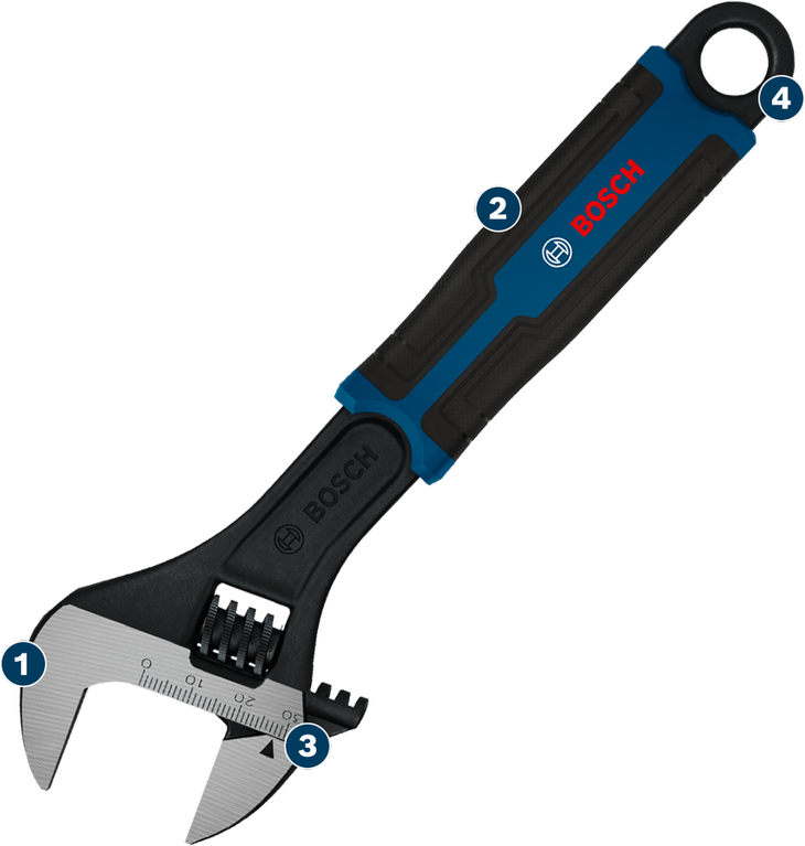 Cờ lê điều chỉnh Bosch với tay cầm tiện dụng.