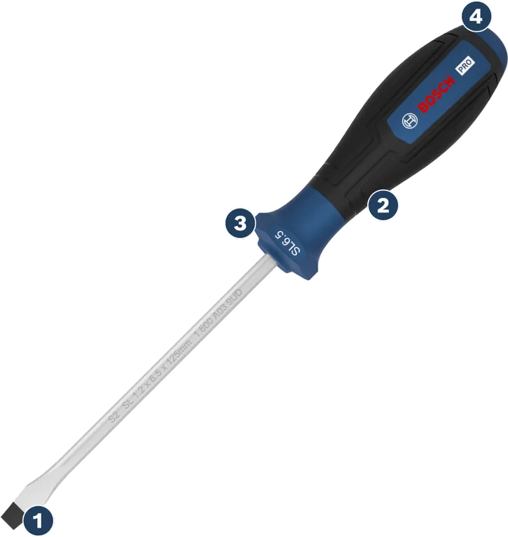 Tua vít đầu dẹt Bosch Pro SL 6.5 với tay cầm tiện dụng.