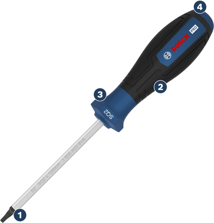 Tua vít dẹt Bosch Pro với tay cầm tiện dụng.