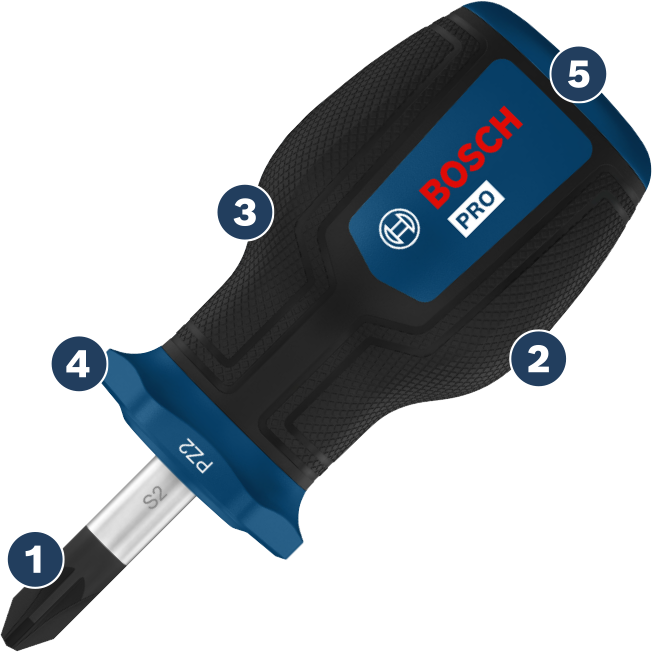 Tua vít Bosch Pro PZ2 với tay cầm tiện dụng.