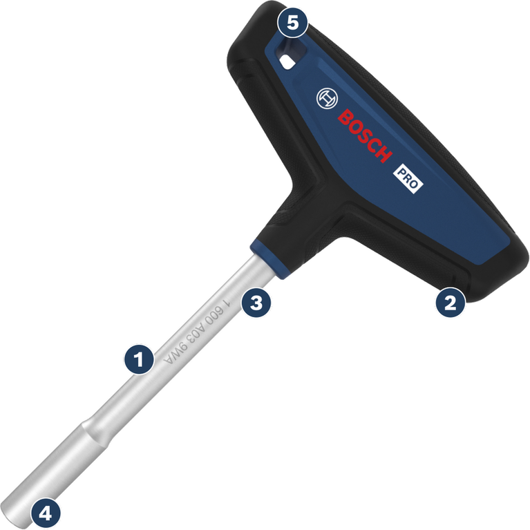 Tua vít đầu chữ T Bosch PRO với tay cầm tiện dụng.