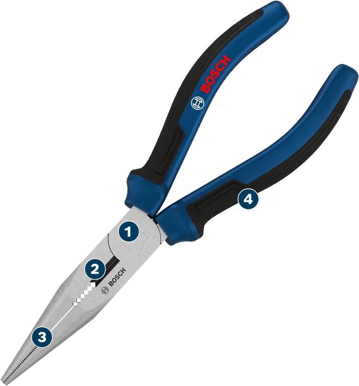 Kìm mũi dài Bosch 180 mm với tay cầm nhiều thành phần.