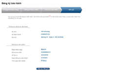 Trang đăng ký bảo hành Bosch với thông tin sản phẩm và hướng dẫn.