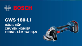 Máy mài Bosch Professional GWS 180-LI màu xanh, trên nền xanh lá.