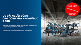 Một bộ dụng cụ Bosch Professional nằm trên nền bê tông, màu xanh và xám.