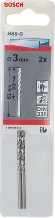 Bộ 2 mũi khoan kim loại Bosch 3mm HSS-G.