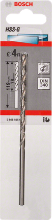 Mũi khoan kim loại HSS-G, DIN 340 Mũi khoan kim loại Bosch 4mm HSS-G.