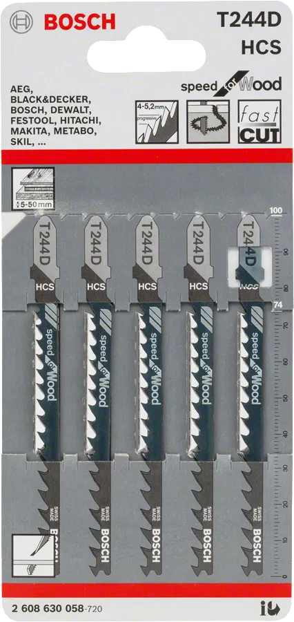 Lưỡi cưa lọng Bosch T 244 D dùng để cắt gỗ nhanh chóng.