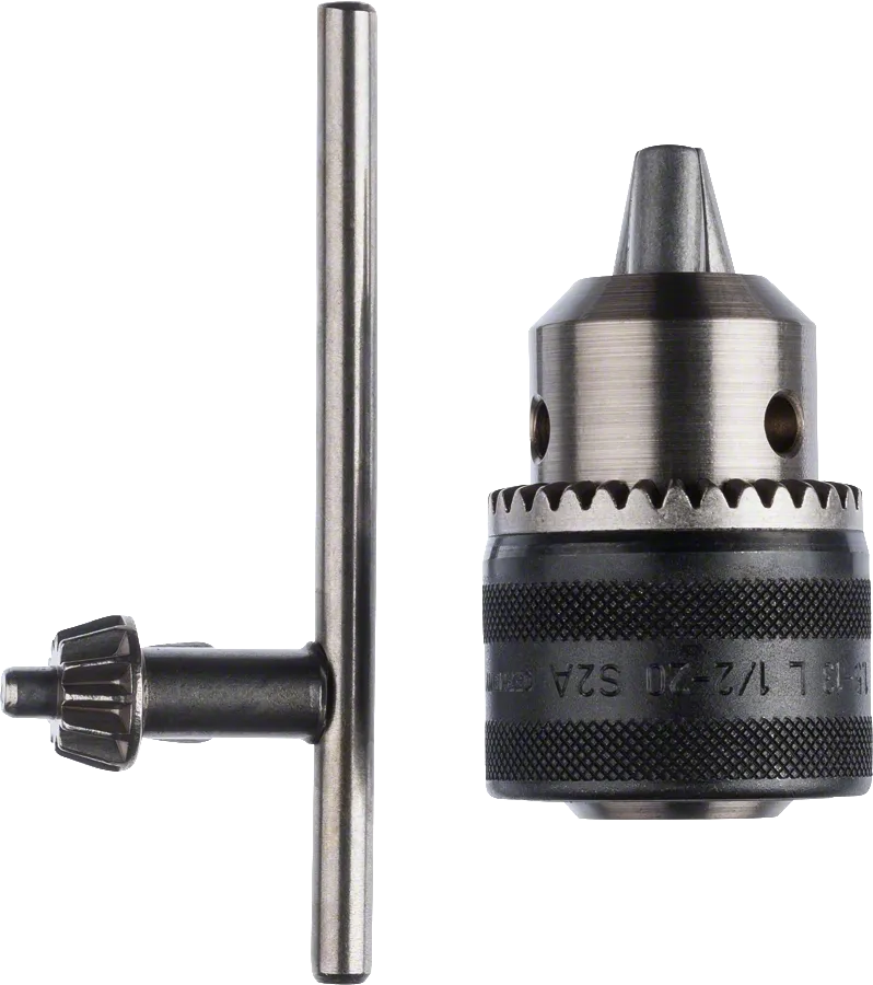 Đầu kẹp mũi khoan Bosch có chìa khóa 1,5–13 mm kèm chìa khóa thay thế.