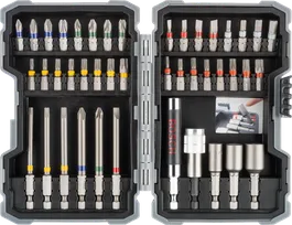 Bộ tua vít bắt vít Bosch 43 chi tiết với các đầu vít được mã hóa màu.