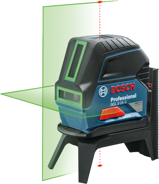 Máy cân bằng laser Bosch GCL 2-15 G có tia sáng màu xanh lá cây.