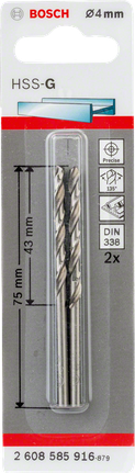 Bộ 2 mũi khoan Bosch 4mm HSS-G.